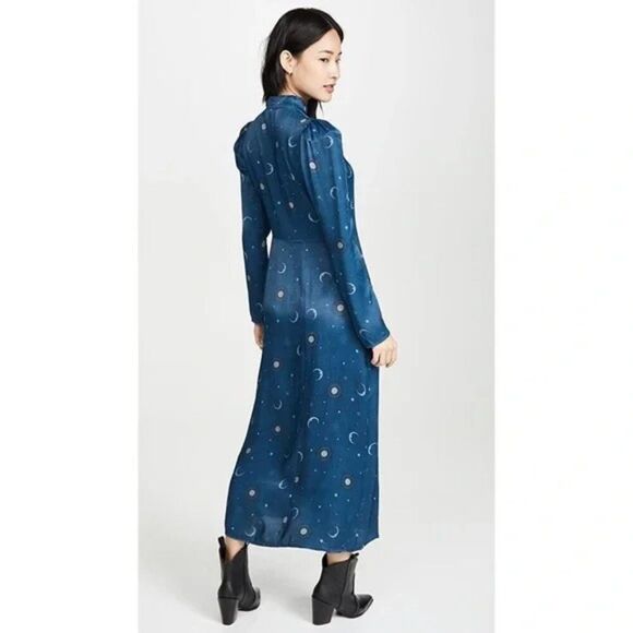 Rahi Moonlight Fallon Moon and Sun Print Blue Slit Long Sleeve Maxi Dress S NWT - Picture 2 of 9